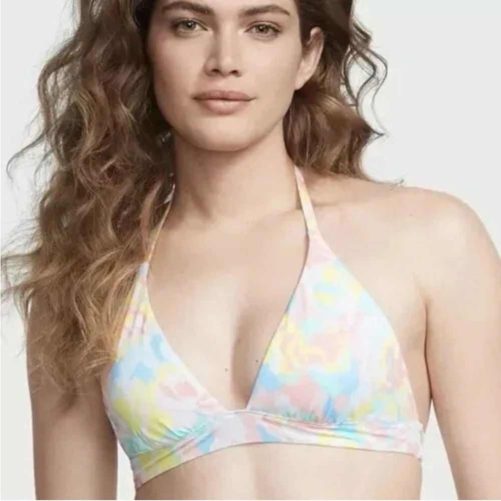 Victoria's Secret Swim Triangle Bikini Top Multicolor Large Halter Floral NWT